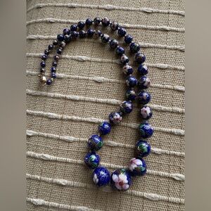 Blue vintage cloisonné Asian inspired imported necklace preowned